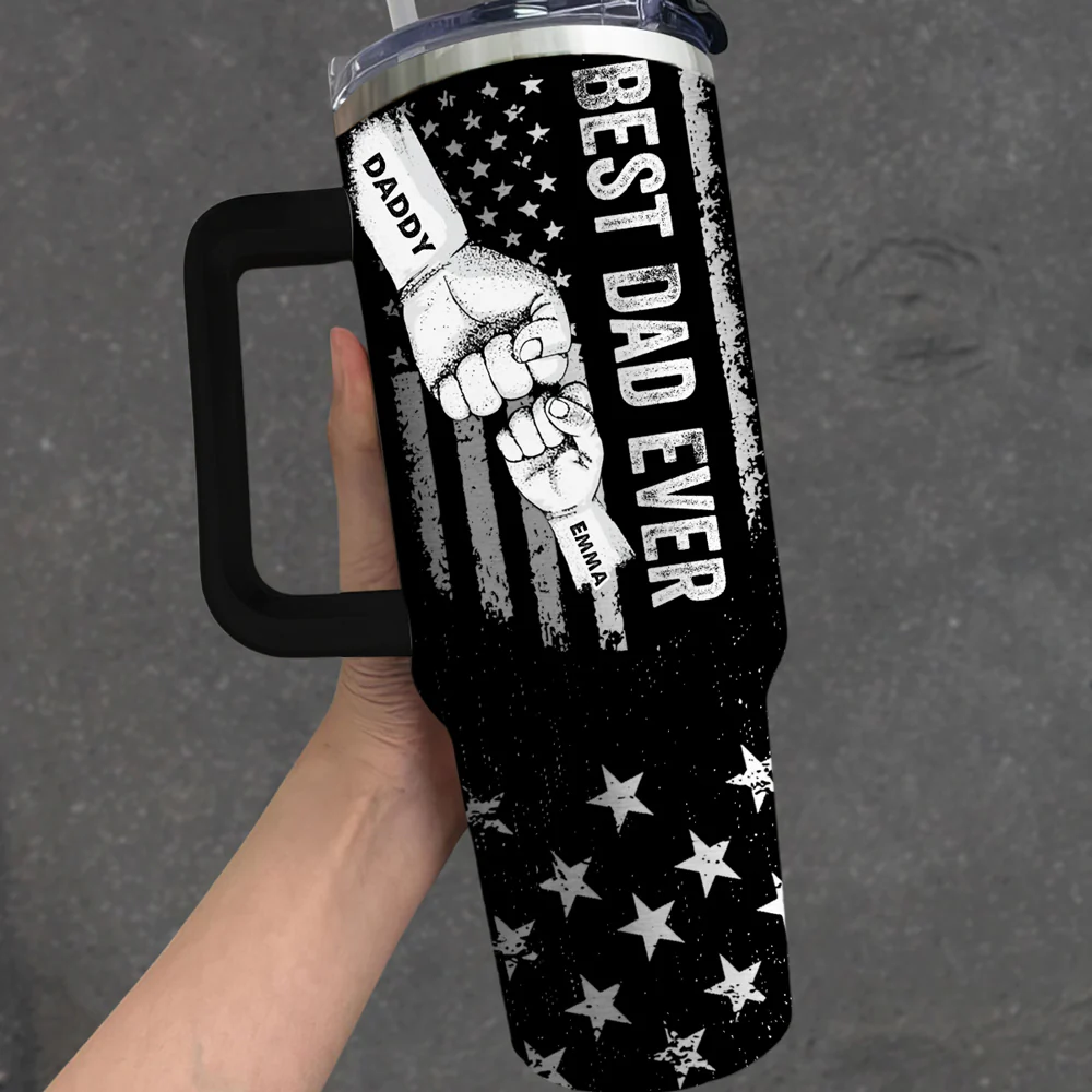 Best Dad - Personalized Custom Engraved 40oz Tumbler With Handle - Image 4