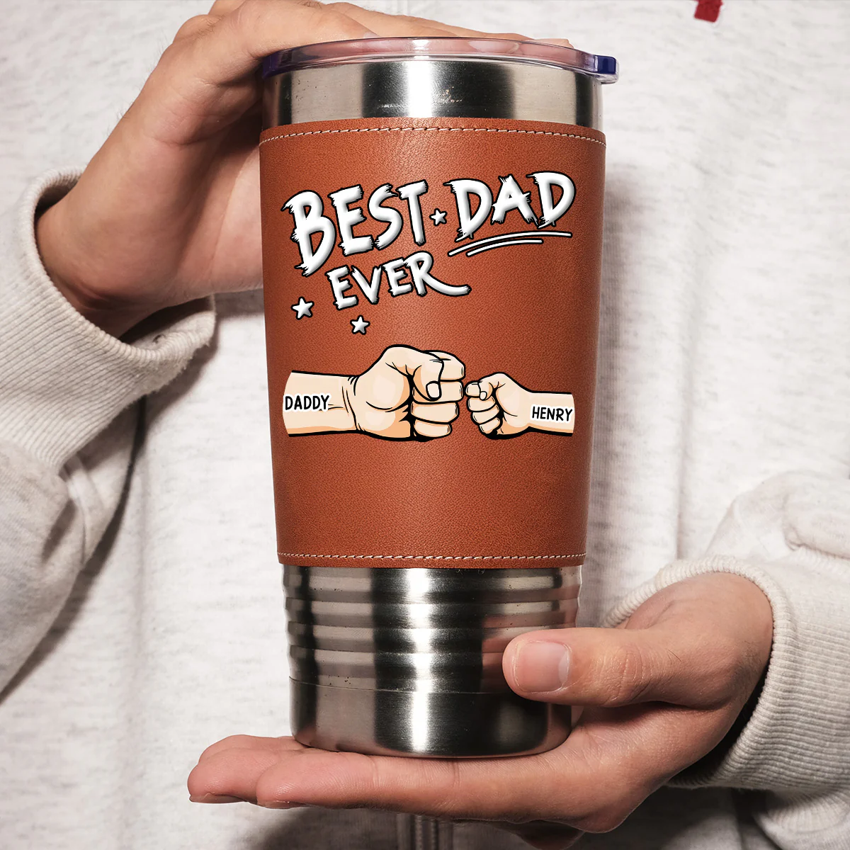 Best Dad - Personalized Custom Leather Tumbler - Image 2