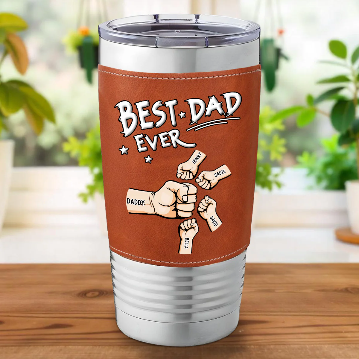 Best Dad - Personalized Custom Leather Tumbler - Image 3