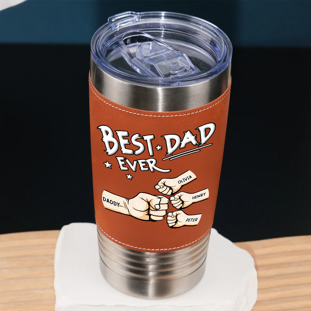Best Dad - Personalized Custom Leather Tumbler - Image 4