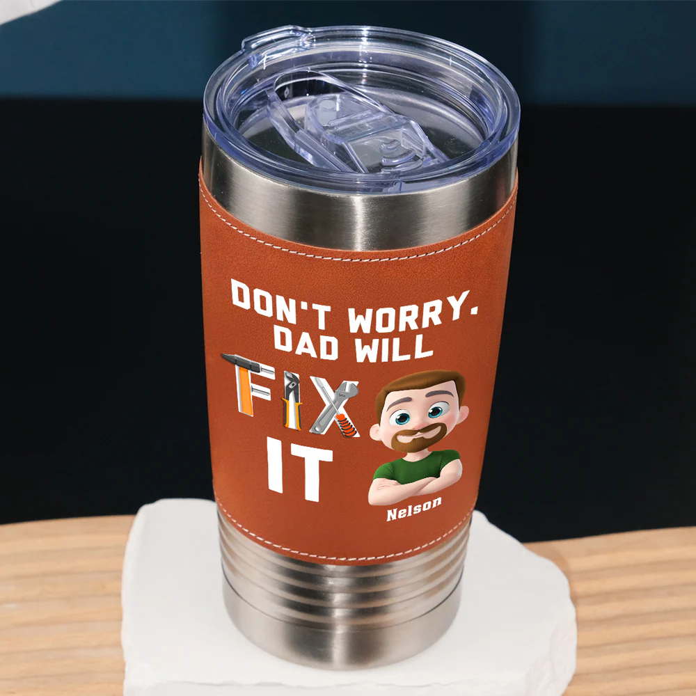 Best Dad - Personalized Custom Leather Tumbler - Image 2