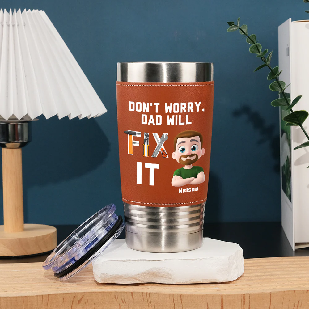 Best Dad - Personalized Custom Leather Tumbler - Image 3