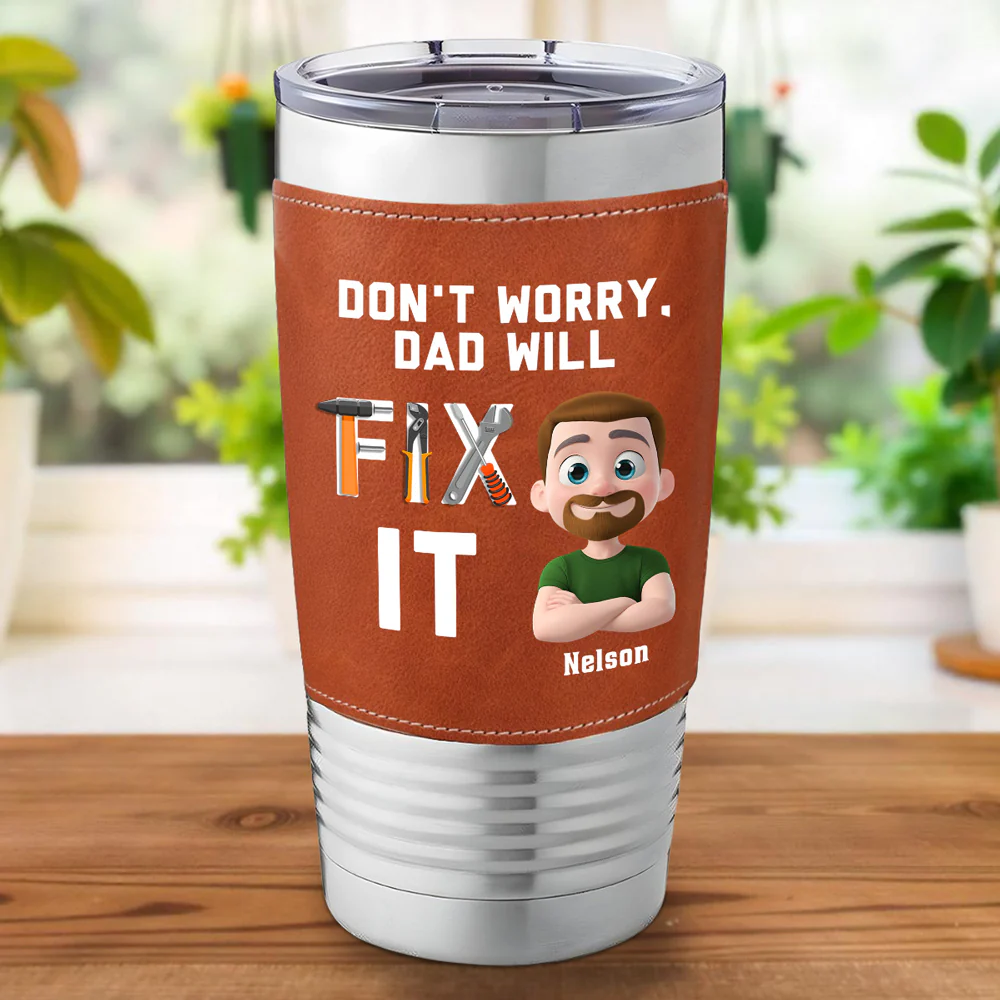 Best Dad - Personalized Custom Leather Tumbler - Image 6