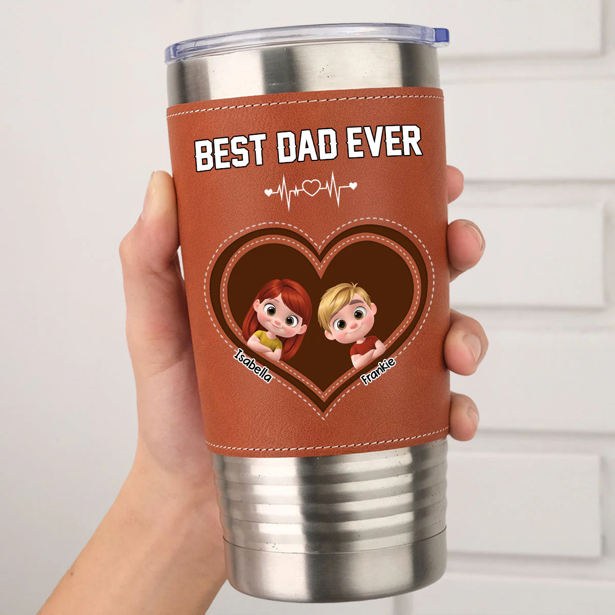 Best Dad - Personalized Custom Leather Tumbler - Image 3