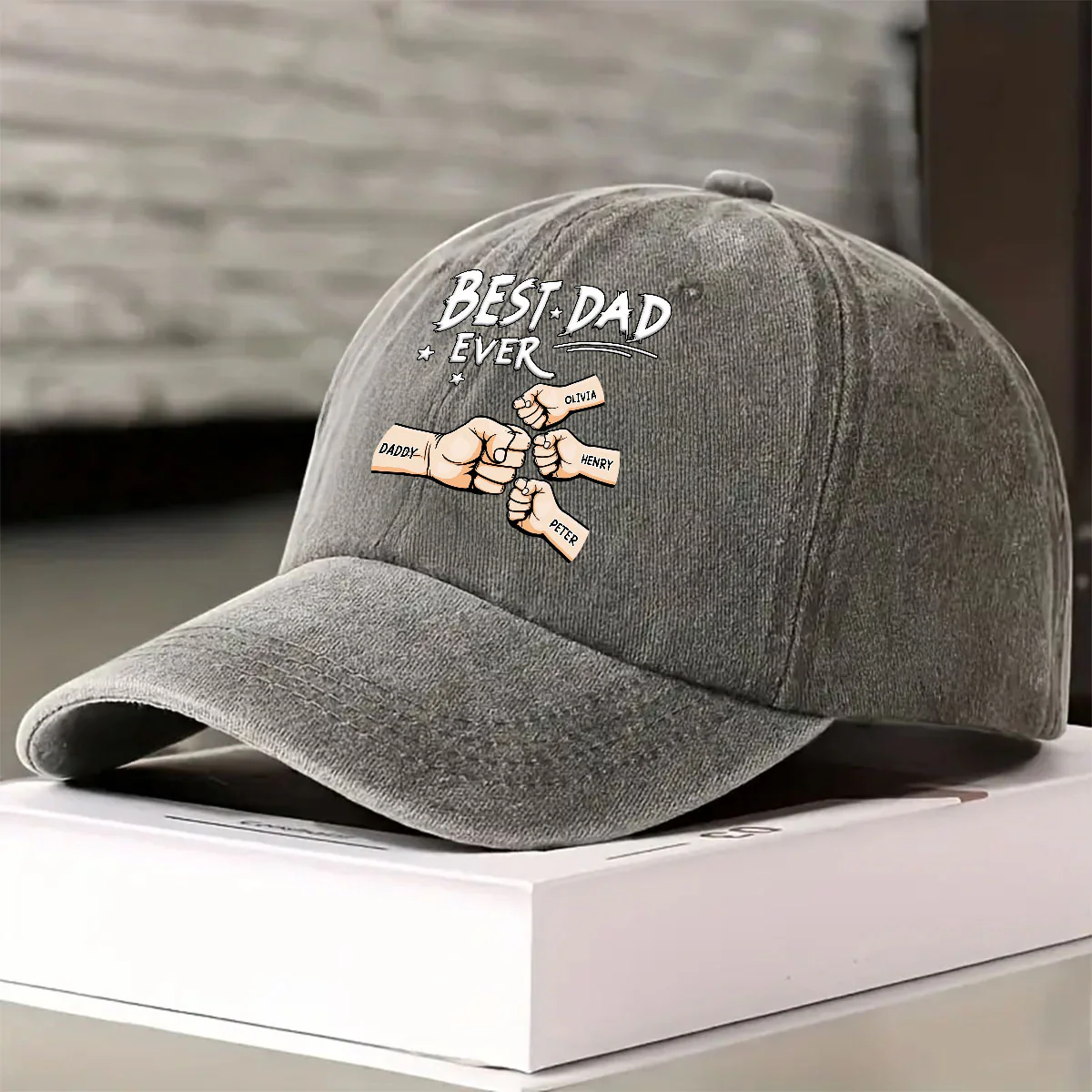 Best Dad - Personalized Custom Vintage Washed Denim Cap - Image 2