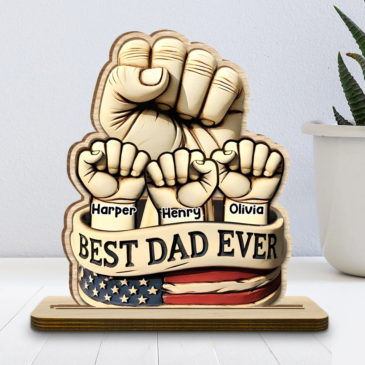 Best Daddy Ever - Personalized Custom 2-Layer Wood Plaque With Flat Base - Image 2