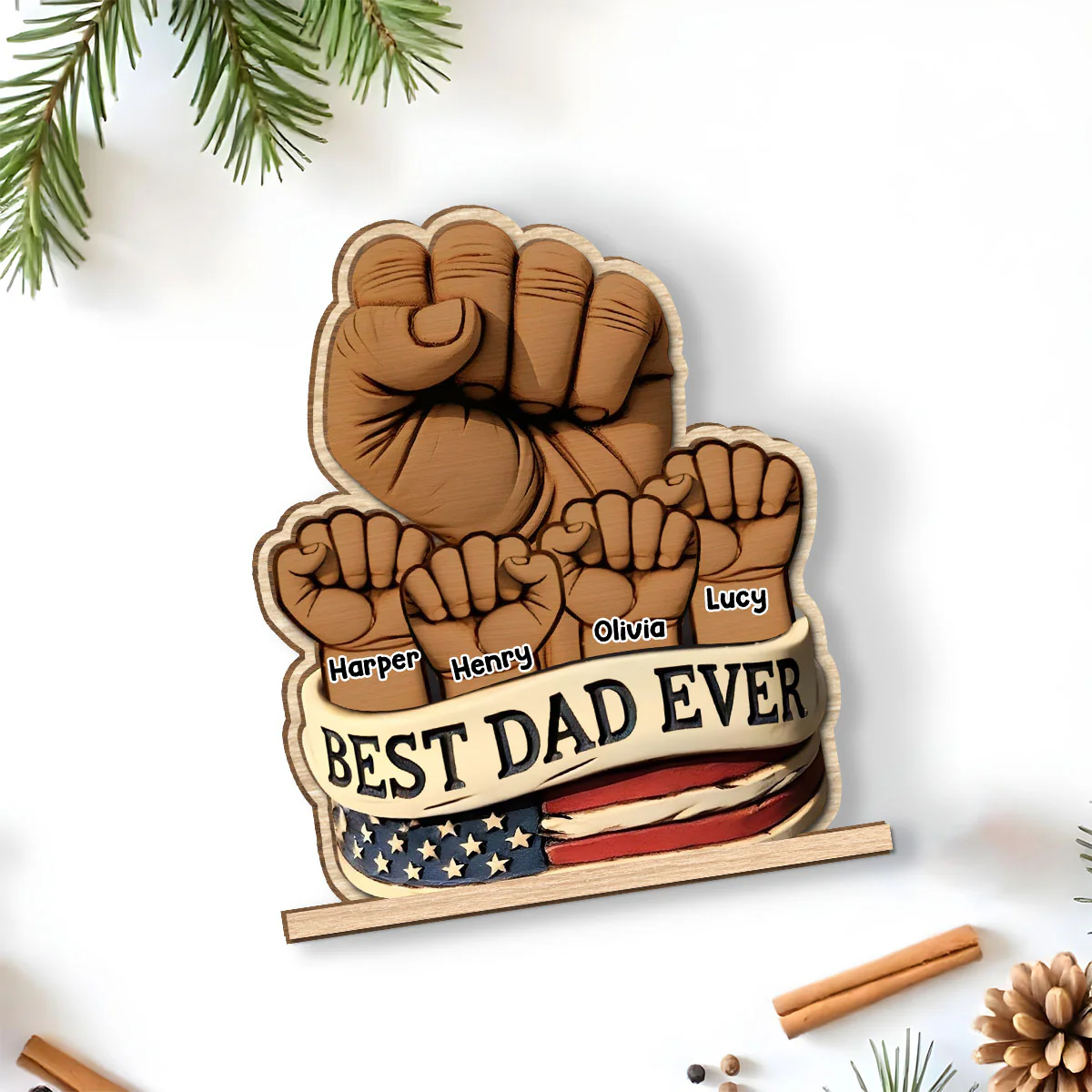 Best Daddy Ever - Personalized Custom 2-Layer Wood Plaque With Flat Base - Image 5