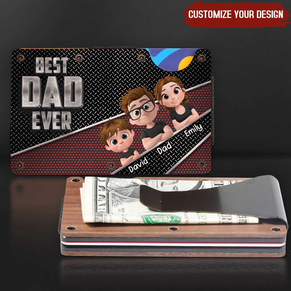 Best Daddy Ever - Personalized Custom Wooden Card Holder - Image 4
