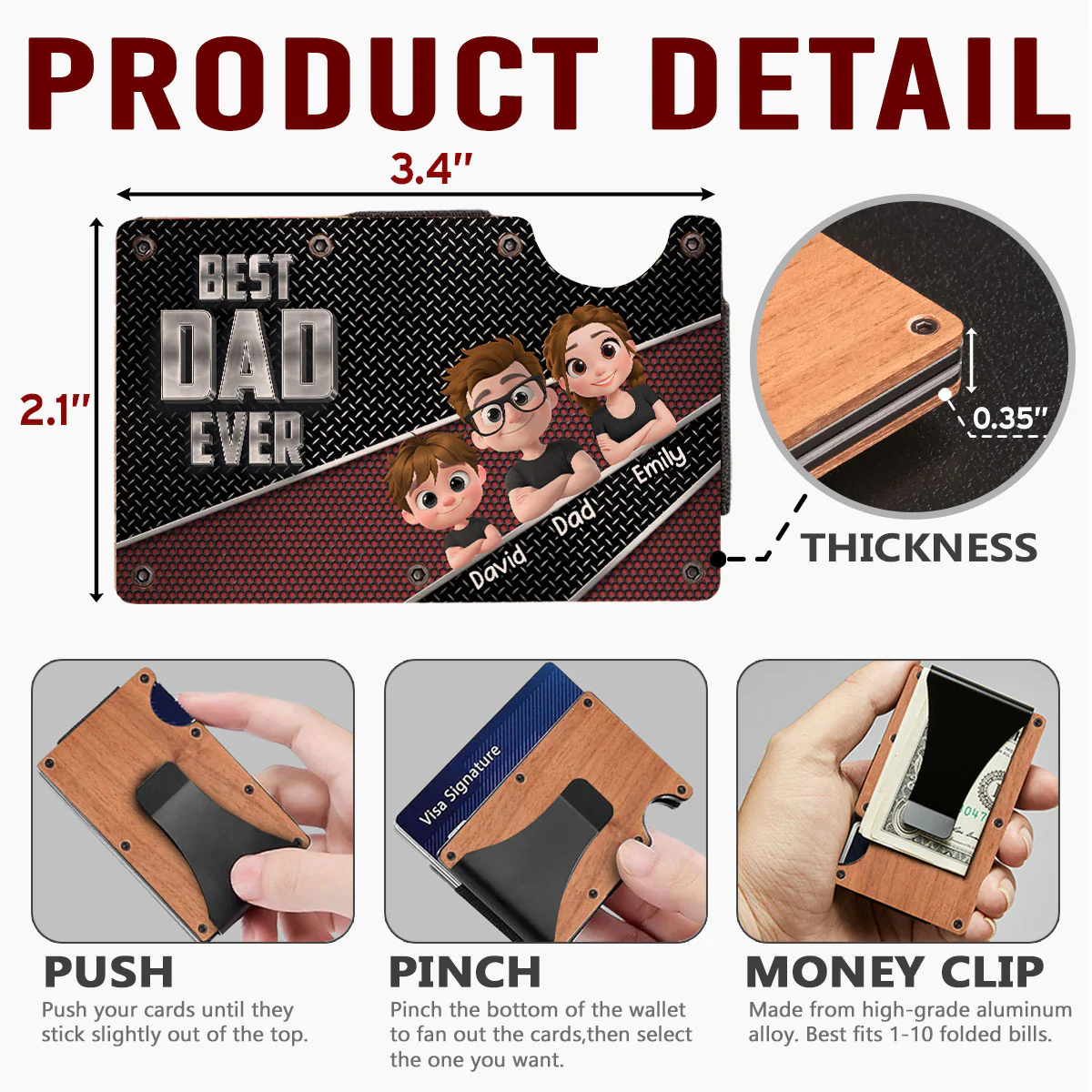 Best Daddy Ever - Personalized Custom Wooden Card Holder - Image 5