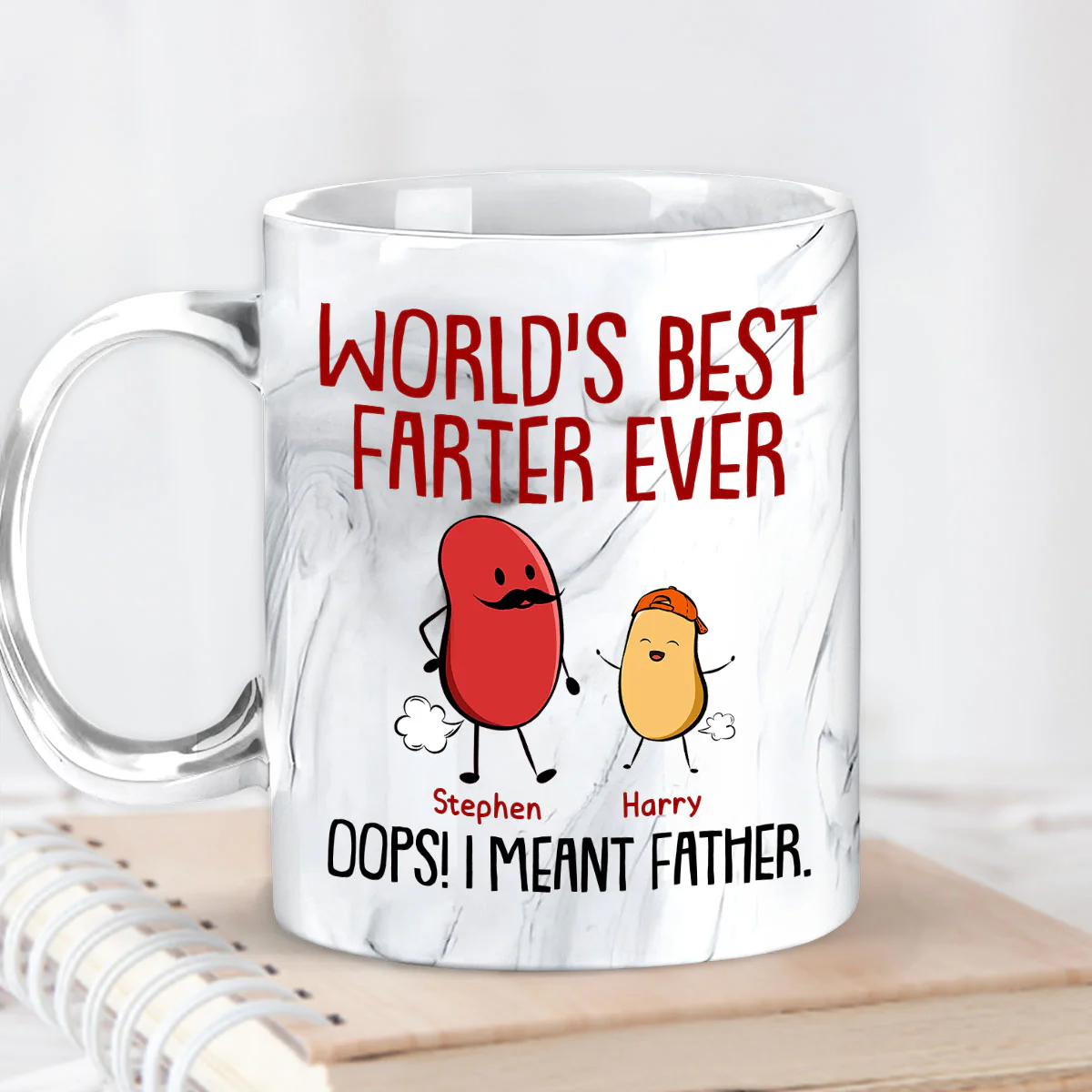 Best Farter Ever I Mean Father - Personalized Custom Grey Marble Mug - Image 3