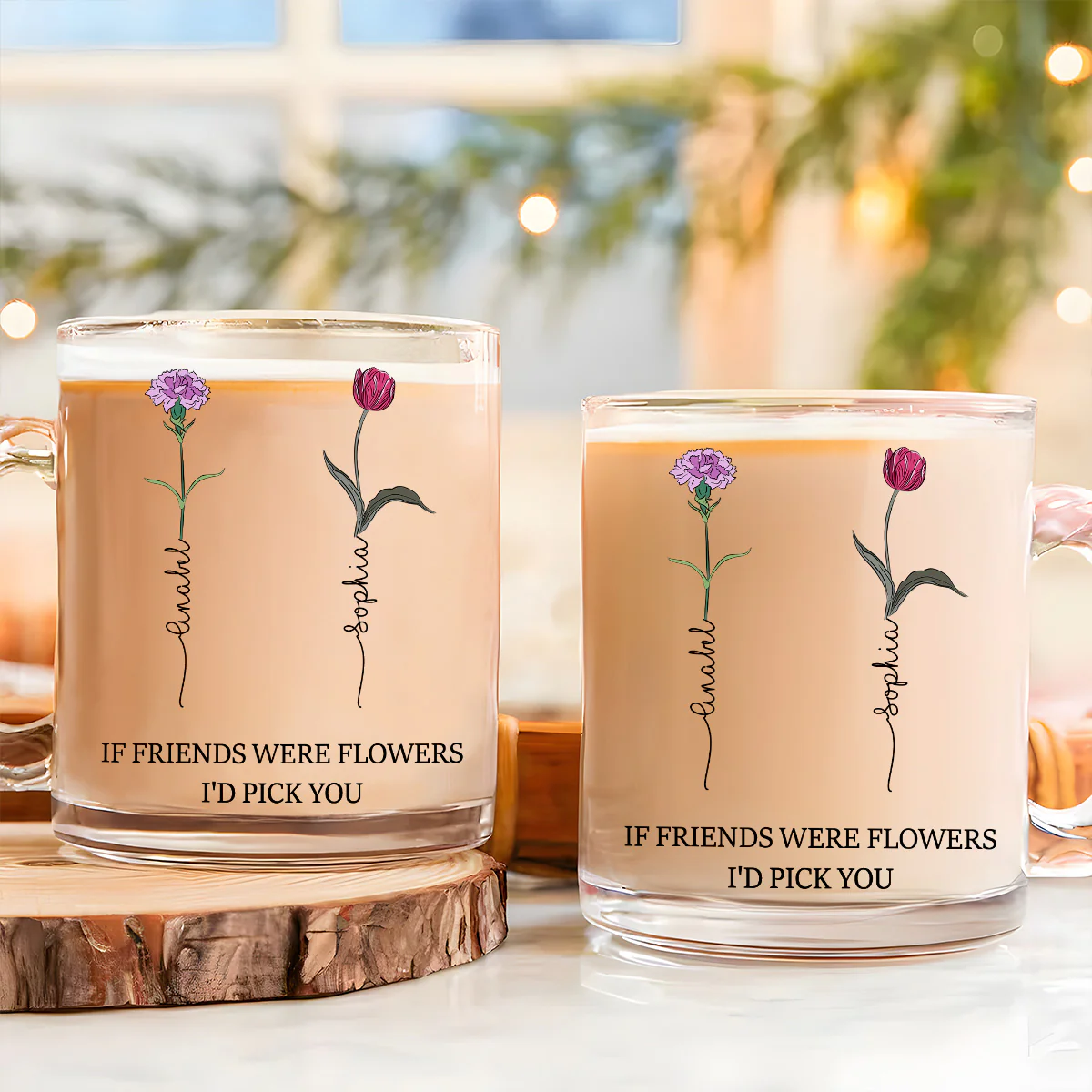 Best Friends Bloom Together - Personalized Custom Glass Mug - Image 2