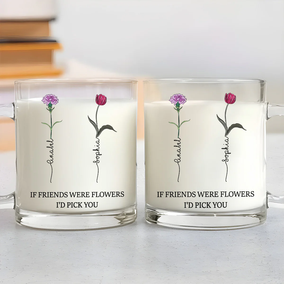 Best Friends Bloom Together - Personalized Custom Glass Mug - Image 3