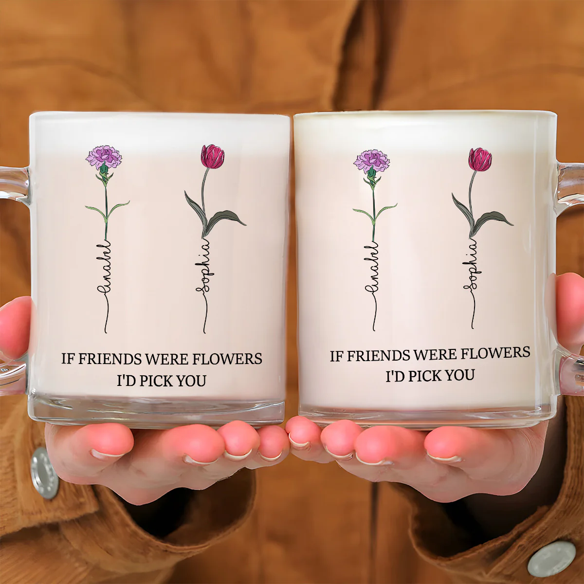 Best Friends Bloom Together - Personalized Custom Glass Mug - Image 4