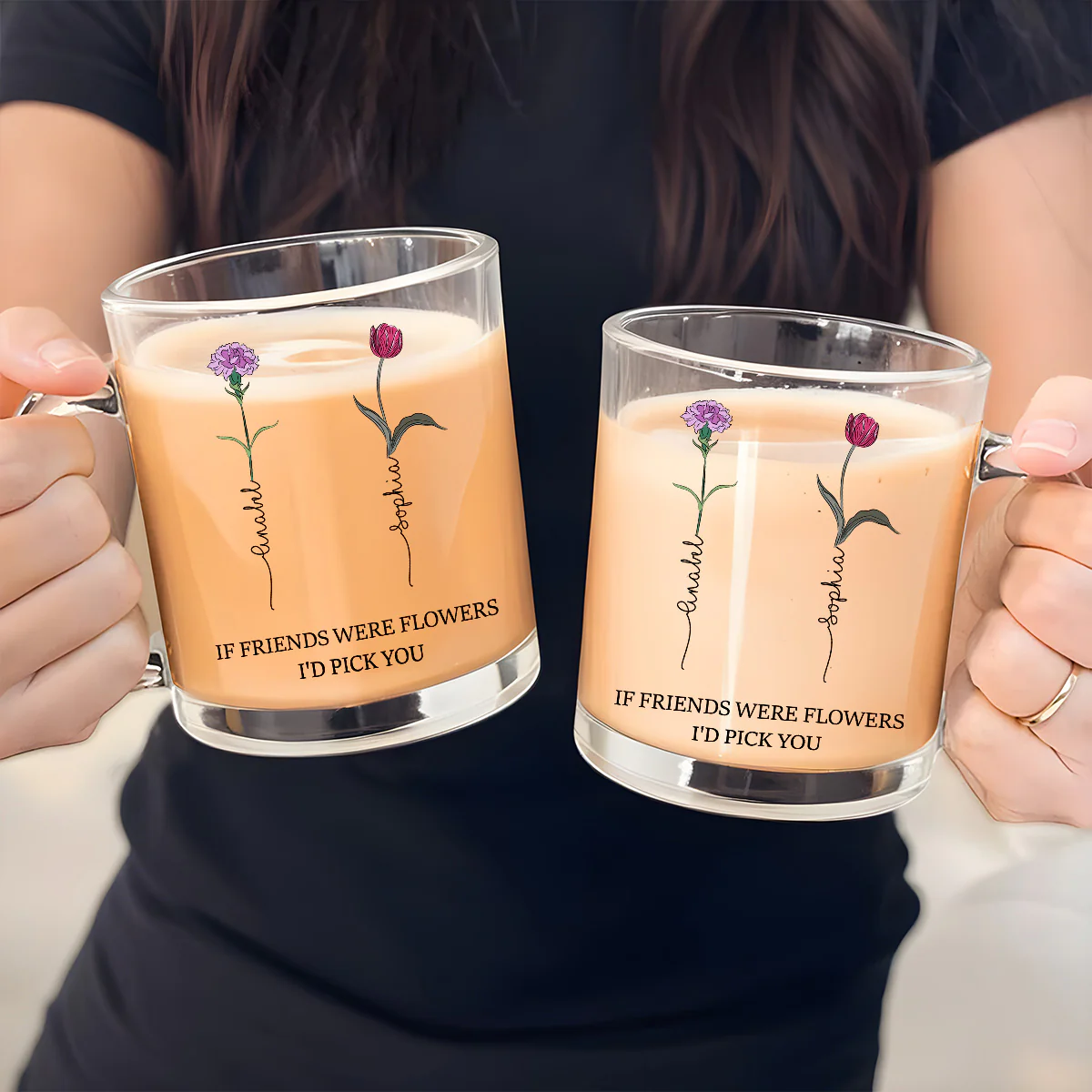 Best Friends Bloom Together - Personalized Custom Glass Mug - Image 7