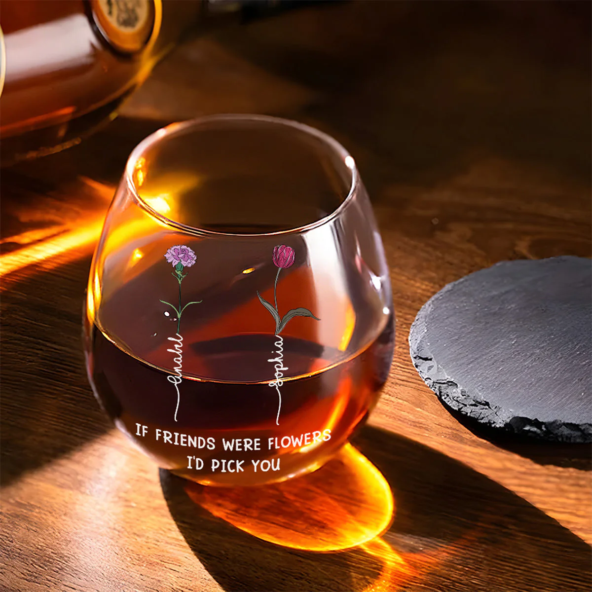 Best Friends Bloom Together - Personalized Custom Wine Glass - Image 2