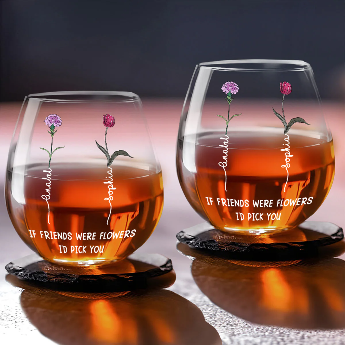 Best Friends Bloom Together - Personalized Custom Wine Glass - Image 4