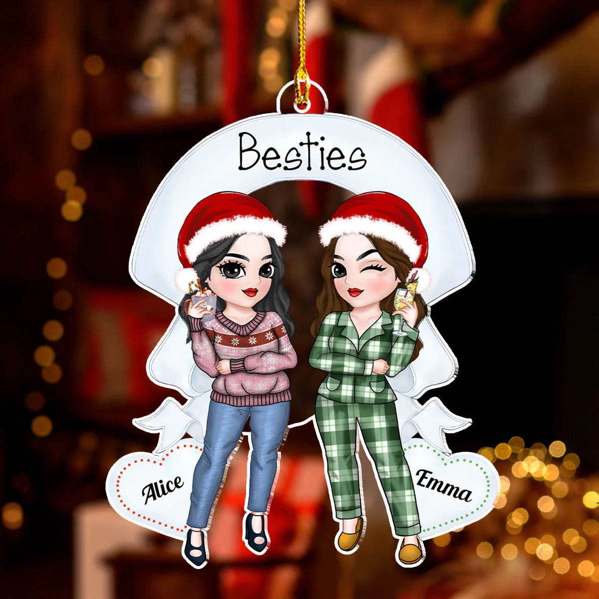 Best Friends Forever Christmas - Personalized Custom Acrylic Ornament - Image 2