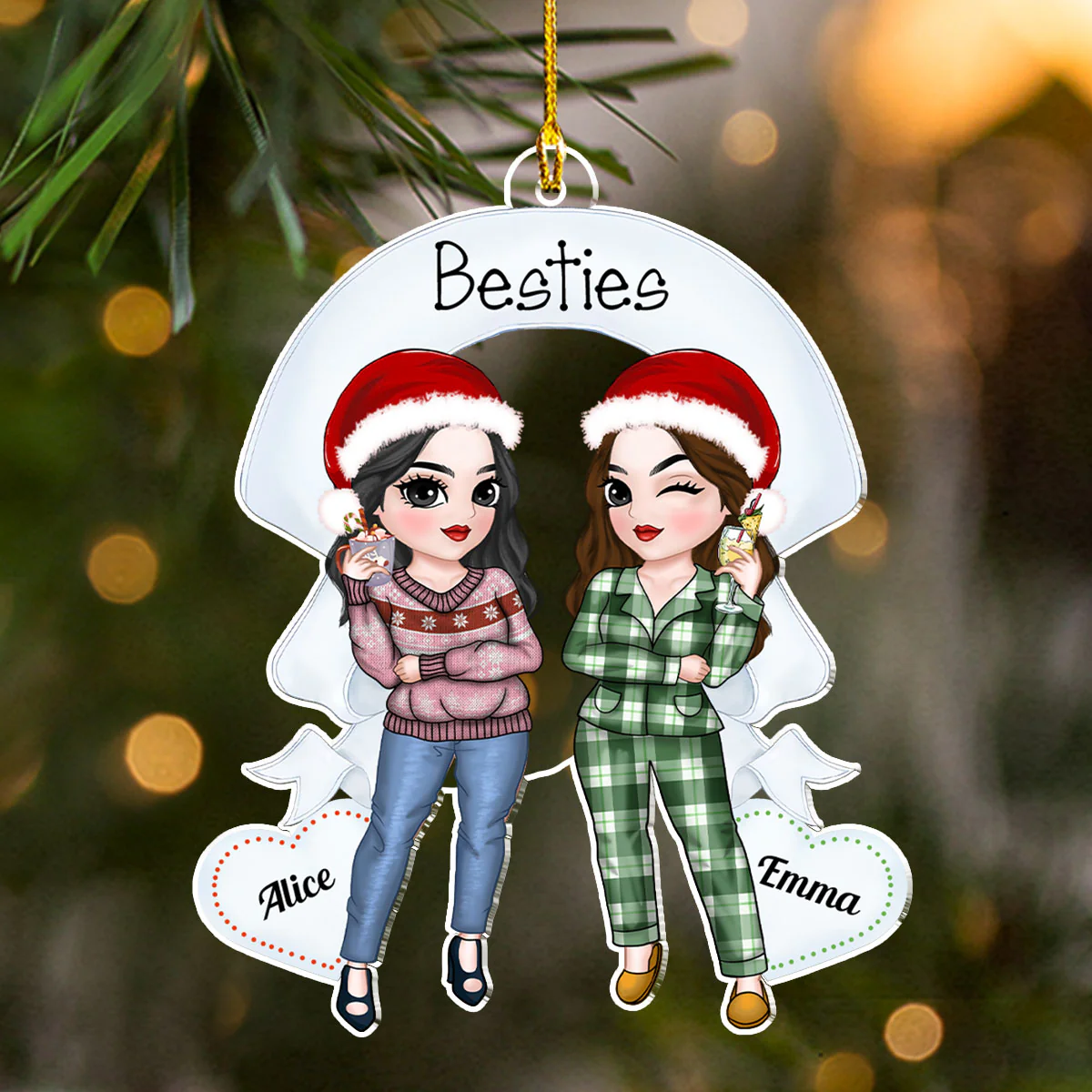 Best Friends Forever Christmas - Personalized Custom Acrylic Ornament - Image 3