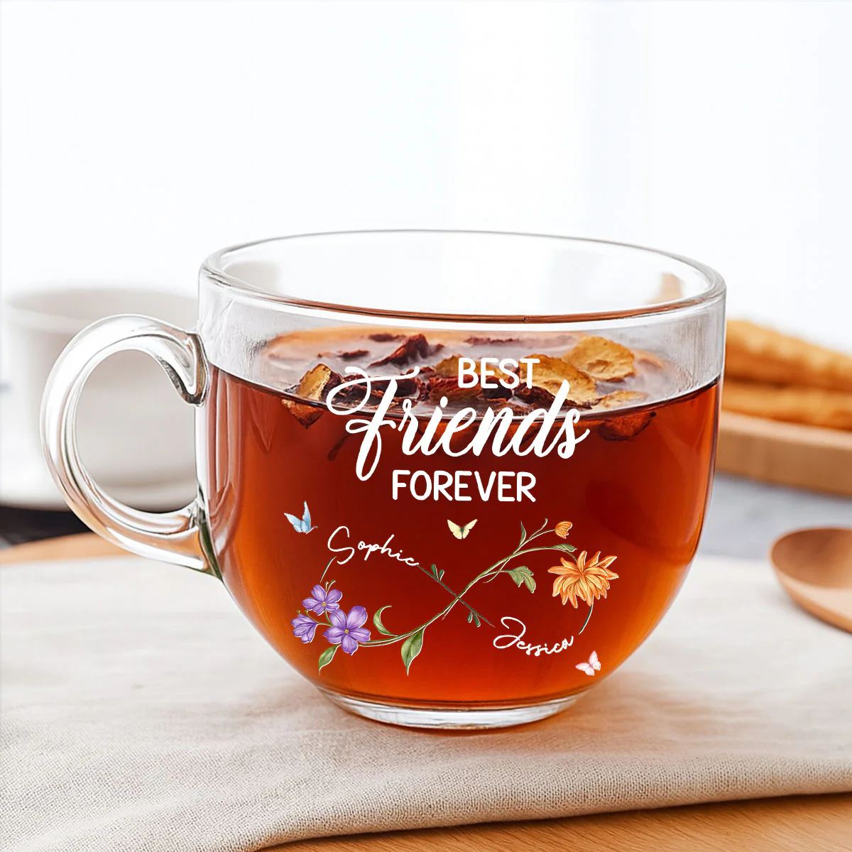 Best Friends Forever - Personalized Custom Glass Tea Cup - Image 4