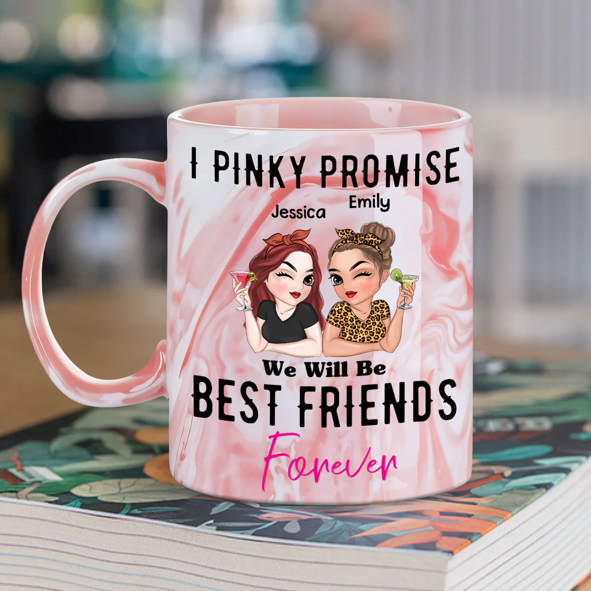 Best Friends Forever - Personalized Custom Pink Marble Mug - Image 2