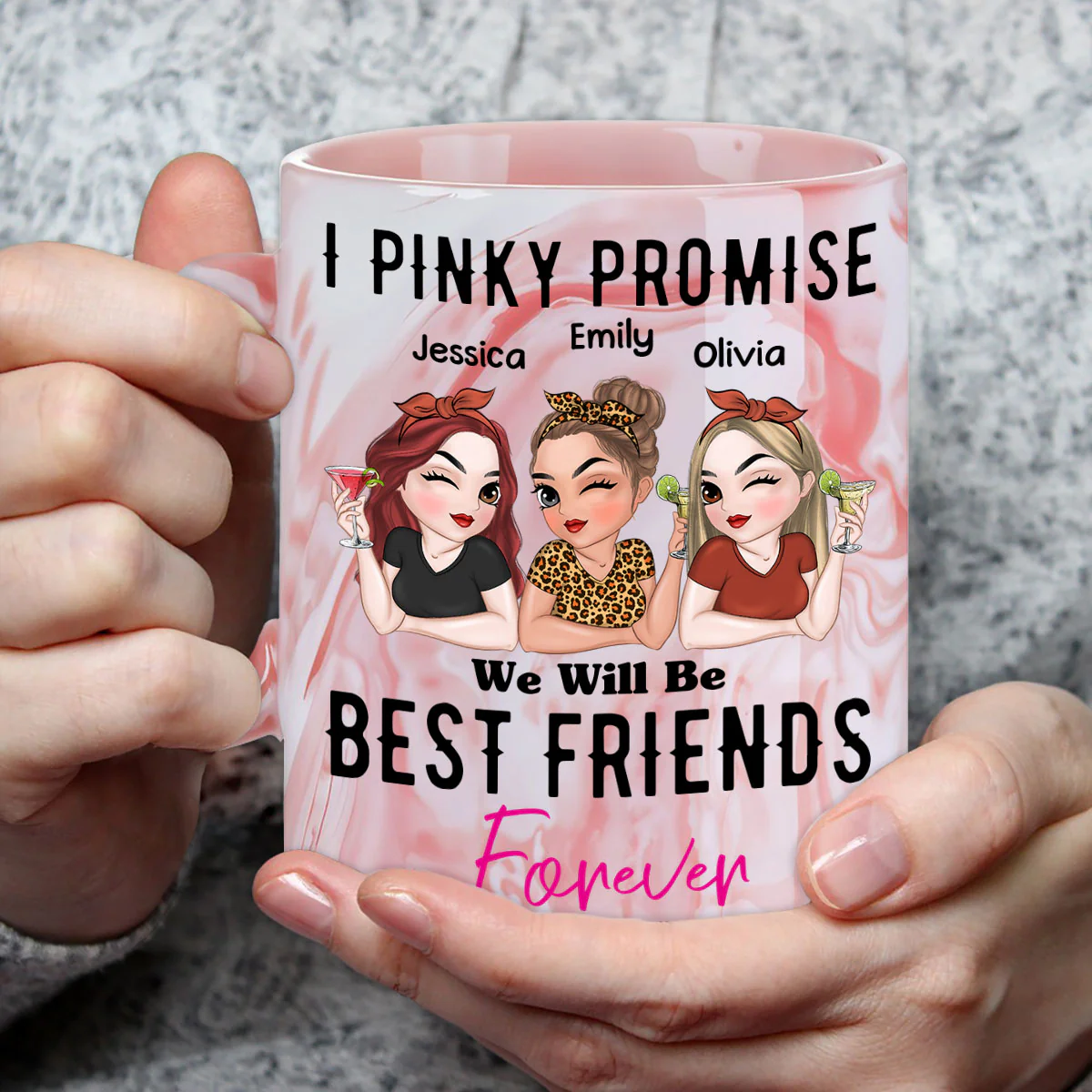 Best Friends Forever - Personalized Custom Pink Marble Mug - Image 4