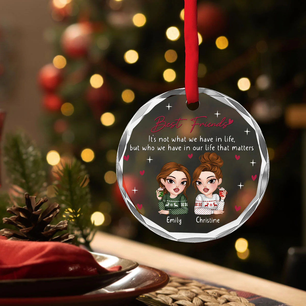 Best Friends In Our Life - Personalized Custom Glass Ornament - Image 3