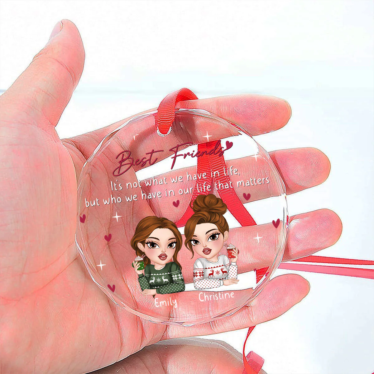 Best Friends In Our Life - Personalized Custom Glass Ornament - Image 4