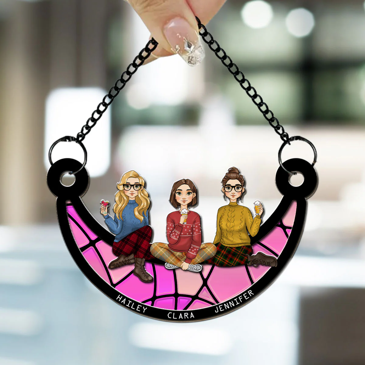 Best Friends Sitting On The Lunar - Personalized Custom Suncatcher - Image 2
