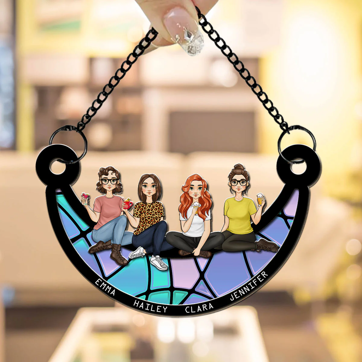 Best Friends Sitting On The Moon - Personalized Custom Suncatcher - Image 2