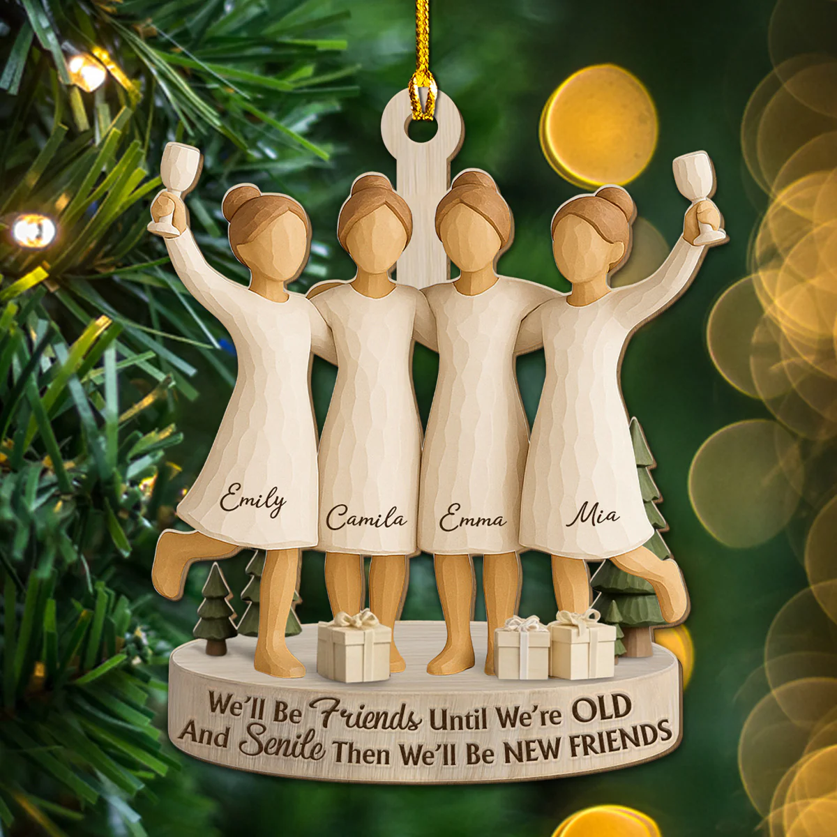 Best Friends Through Every Season - Personalized Custom 3D Effect Wood Ornament - Image 3