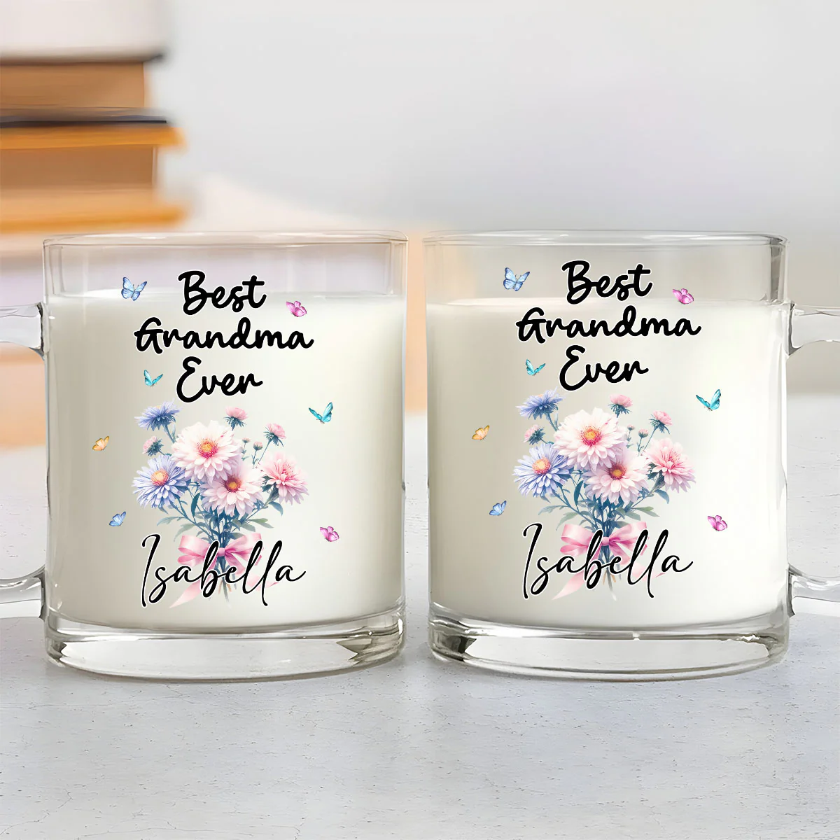 Best Grandma Flower - Personalized Custom Glass Mug - Image 5
