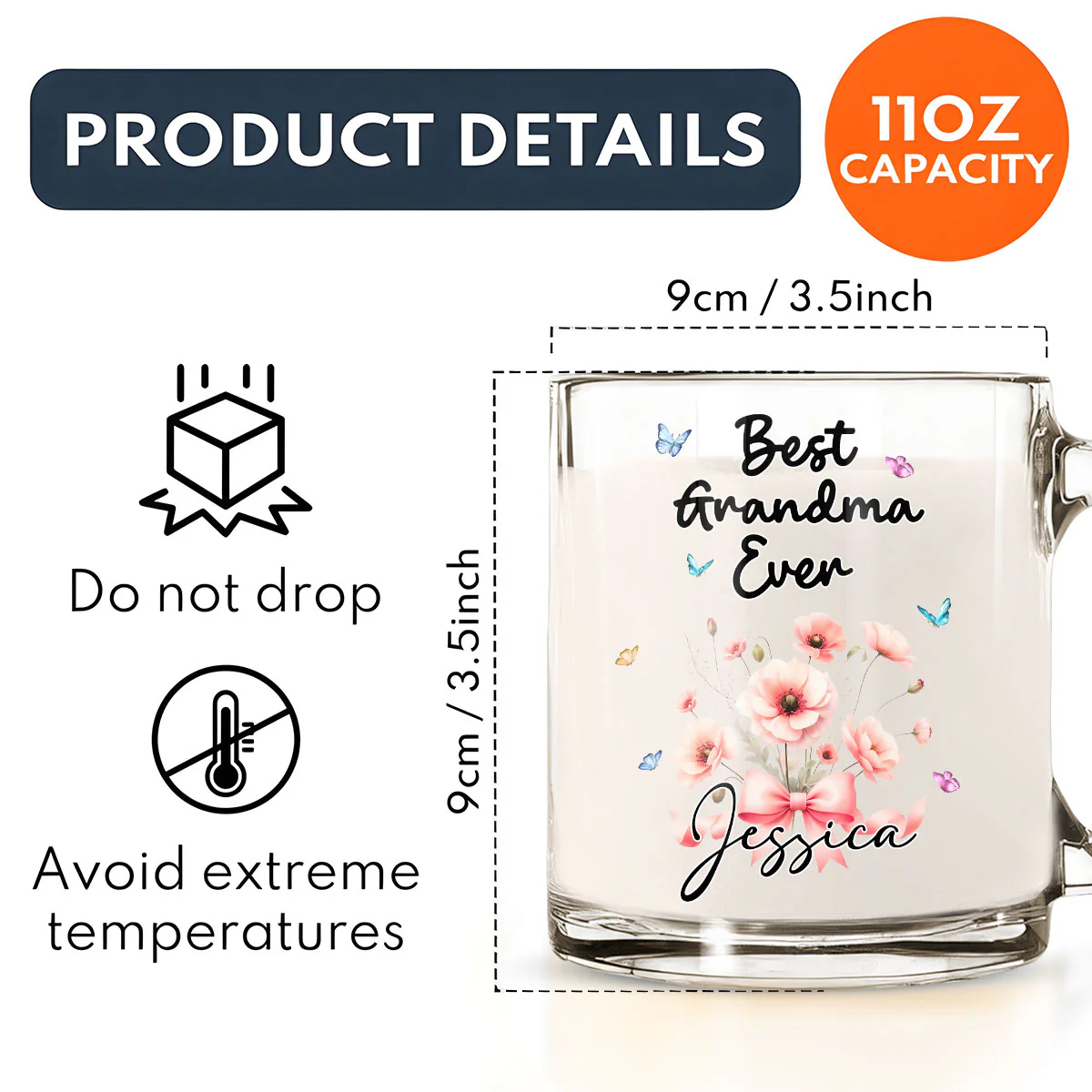 Best Grandma Flower - Personalized Custom Glass Mug - Image 6