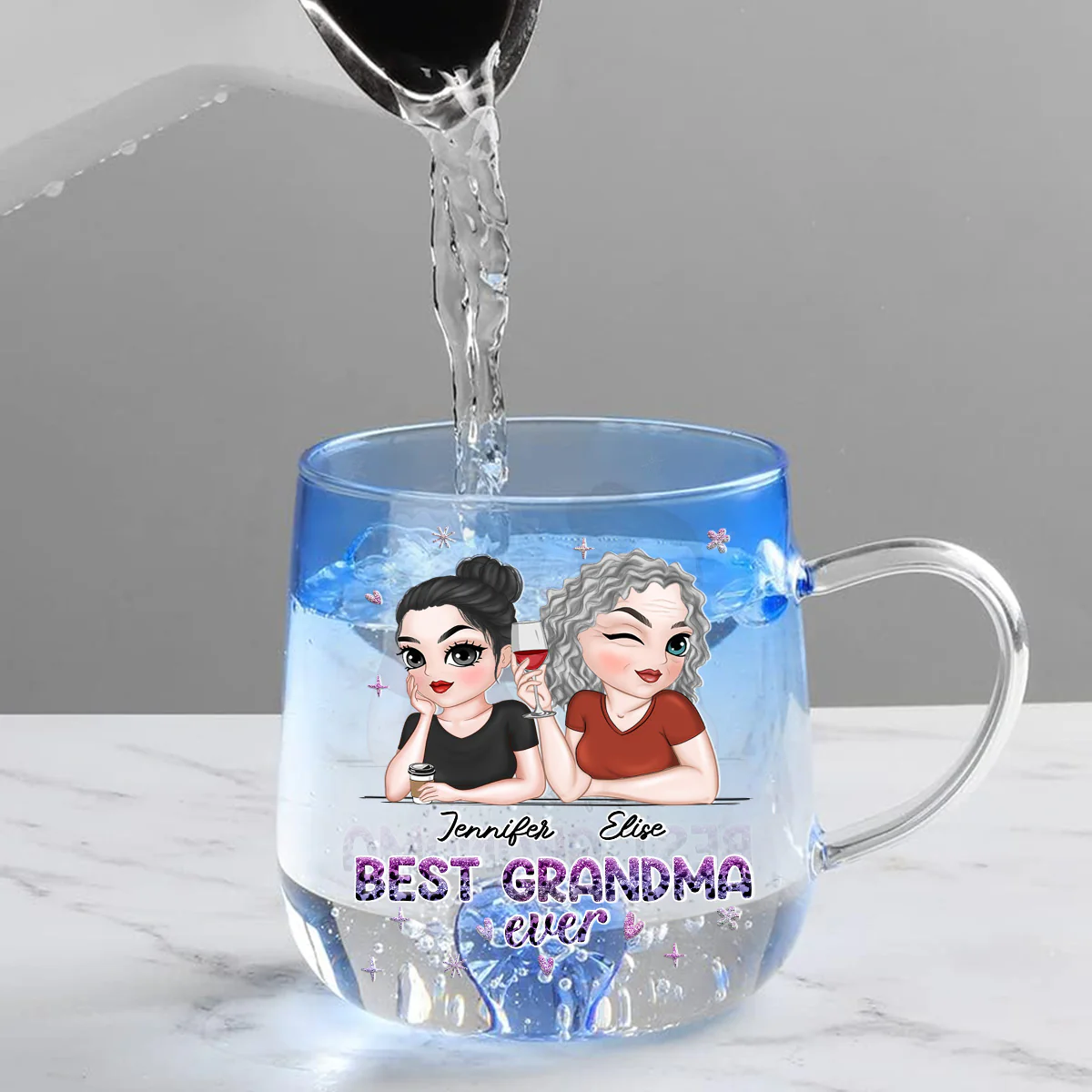 Best Grandma - Personalized Custom Blue Gradient Glass Mug - Image 2