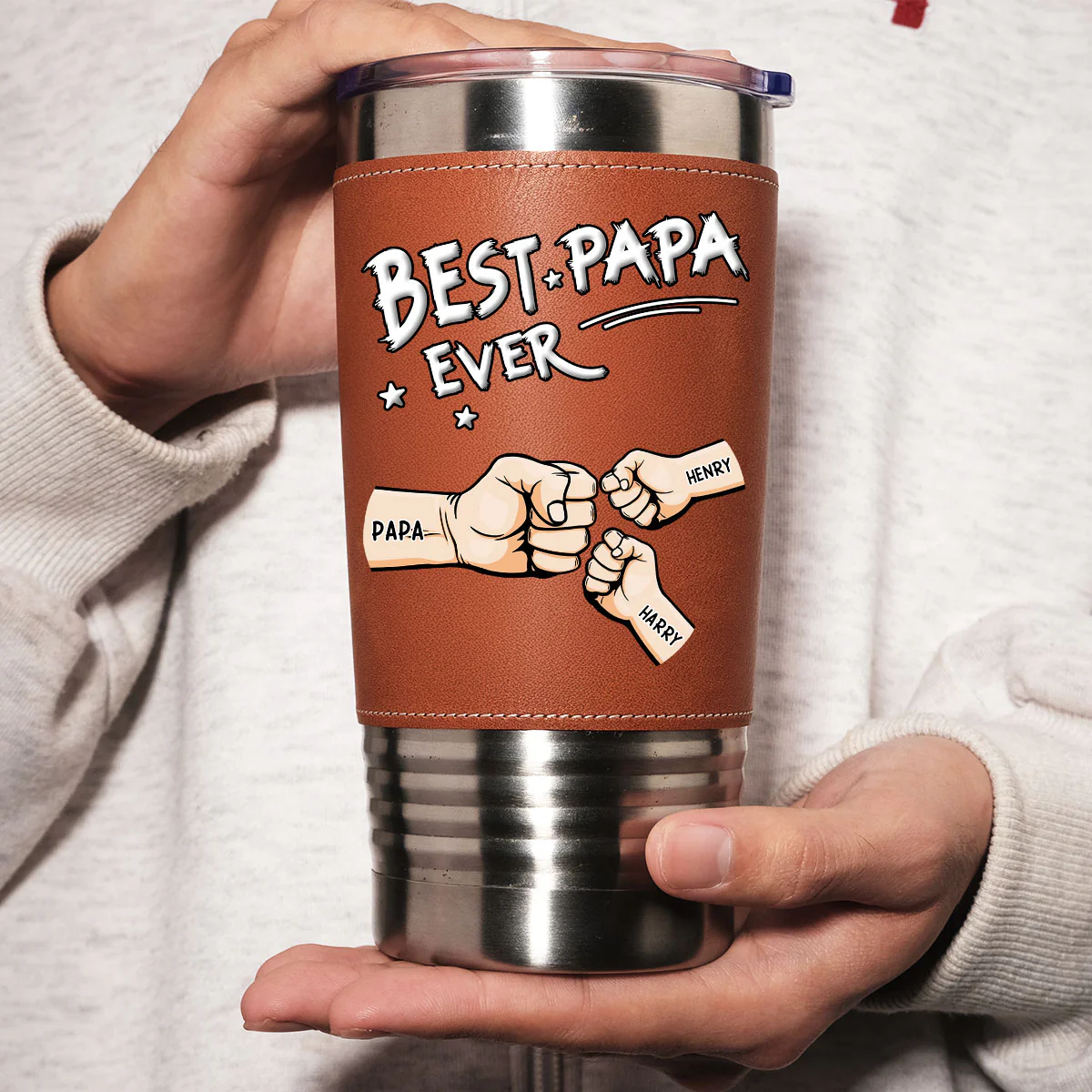 Best Grandpa - Personalized Custom Leather Tumbler - Image 4