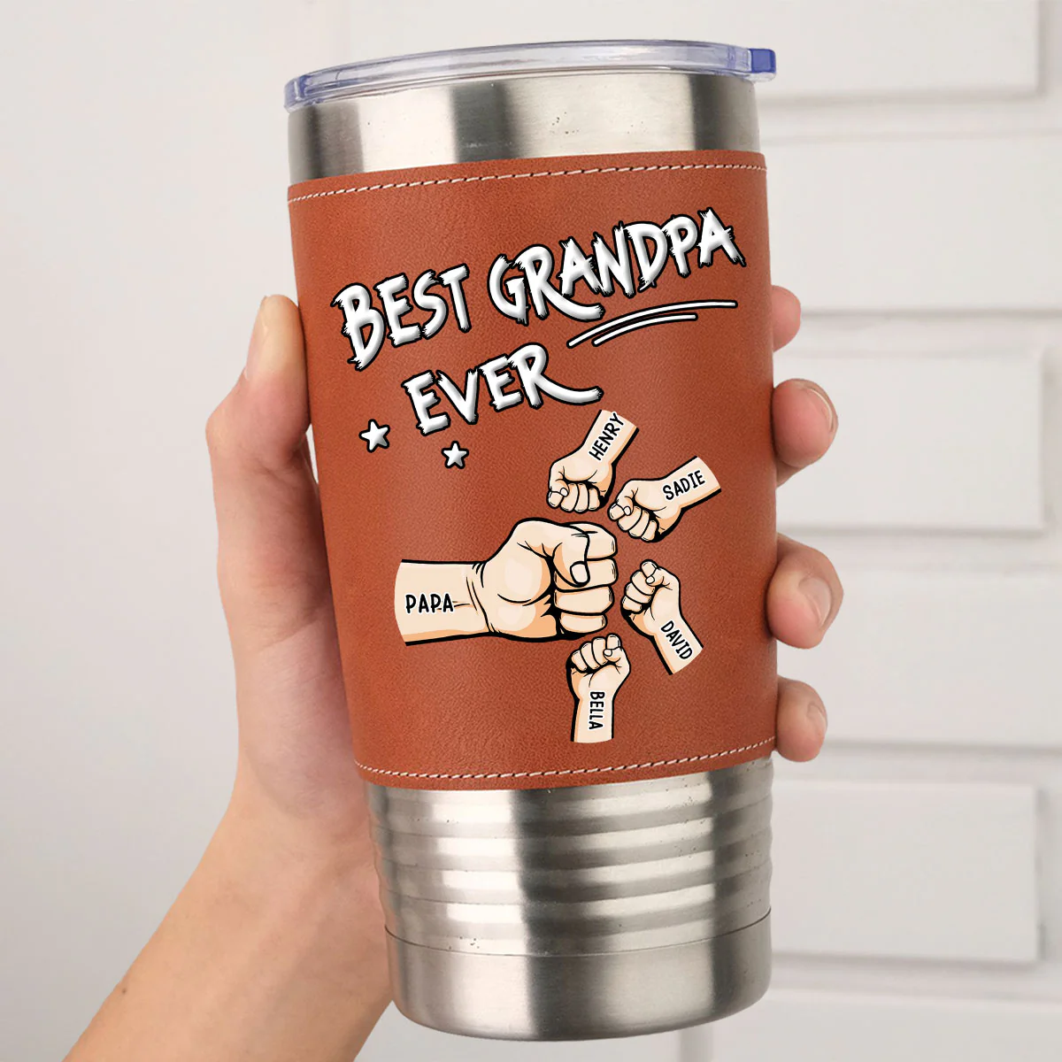 Best Grandpa - Personalized Custom Leather Tumbler - Image 5