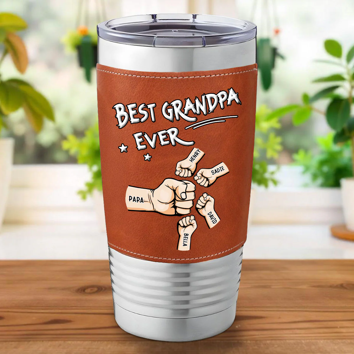 Best Grandpa - Personalized Custom Leather Tumbler - Image 6