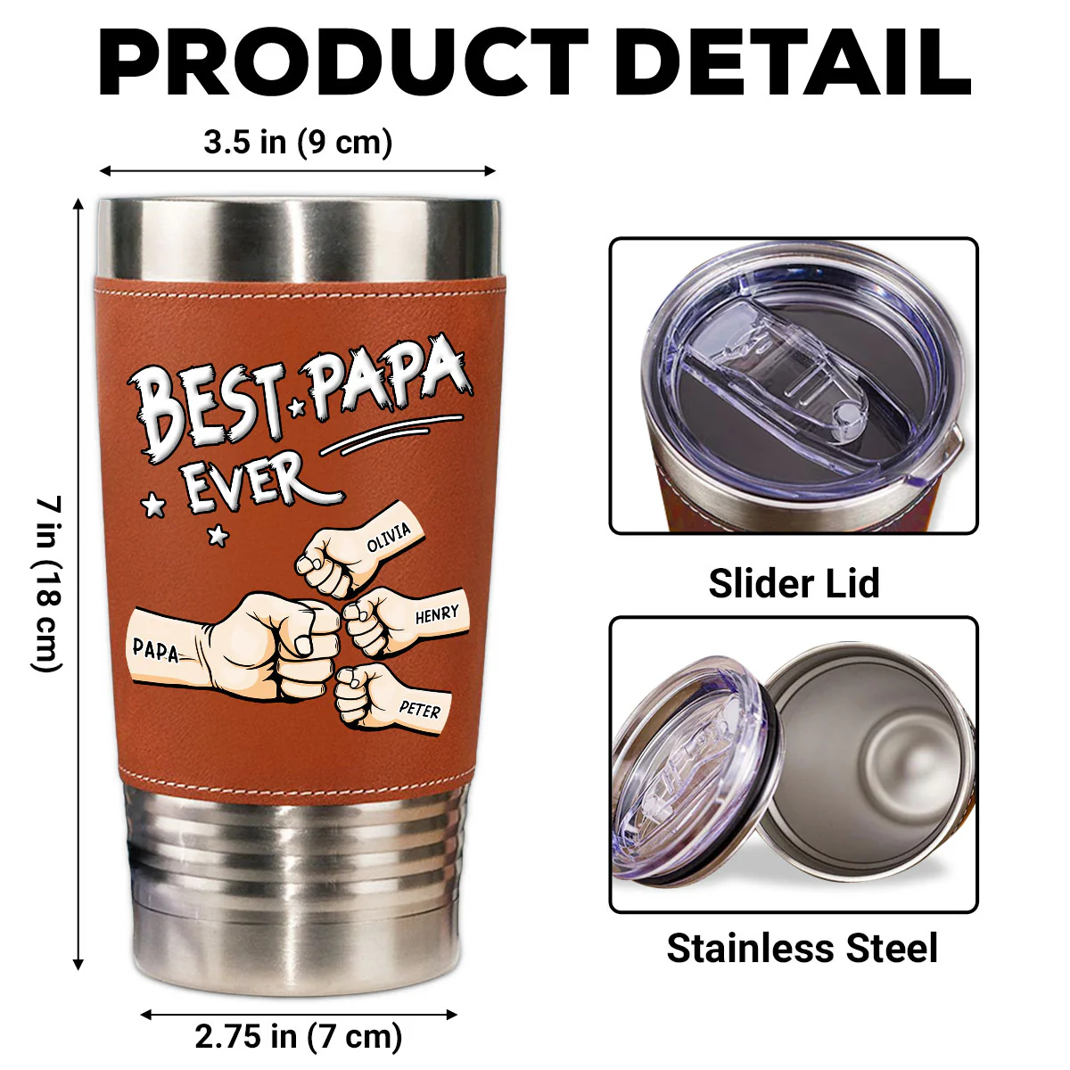 Best Grandpa - Personalized Custom Leather Tumbler - Image 7