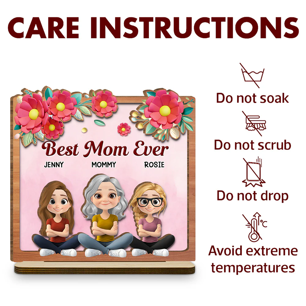 Best Mom Ever - Personalized Custom 2-Layer Wood Plaque With Flat Base - Image 5