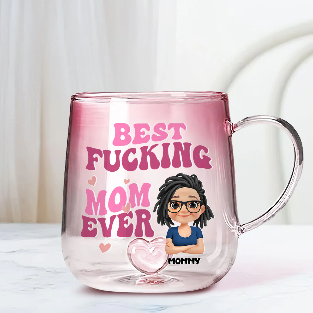 Best Mom Ever - Personalized Custom Pink Gradient Glass Mug - Image 2