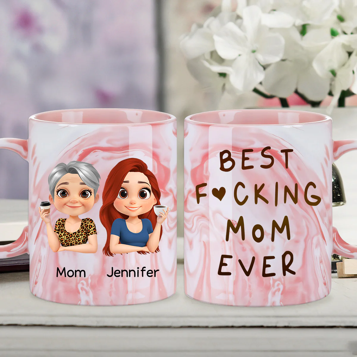 Best Mom Ever - Personalized Custom Pink Marble Mug - Image 2