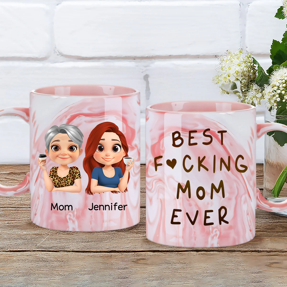 Best Mom Ever - Personalized Custom Pink Marble Mug - Image 3