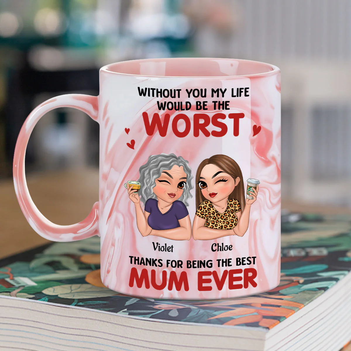 Best Mom Ever - Personalized Custom Pink Marble Mug - Image 5