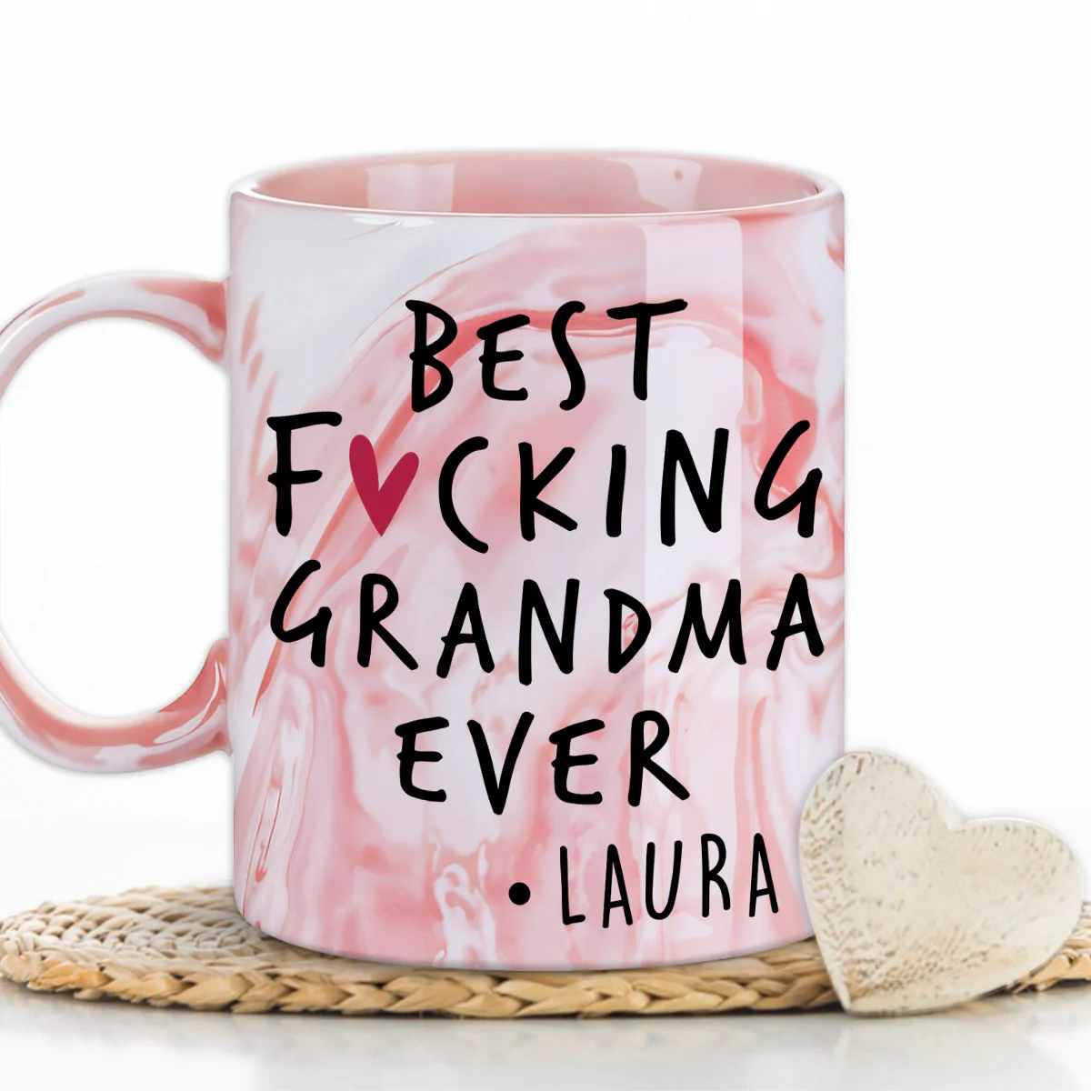 Best Mom Grandma Ever - Personalized Custom Pink Marble Mug - Image 4