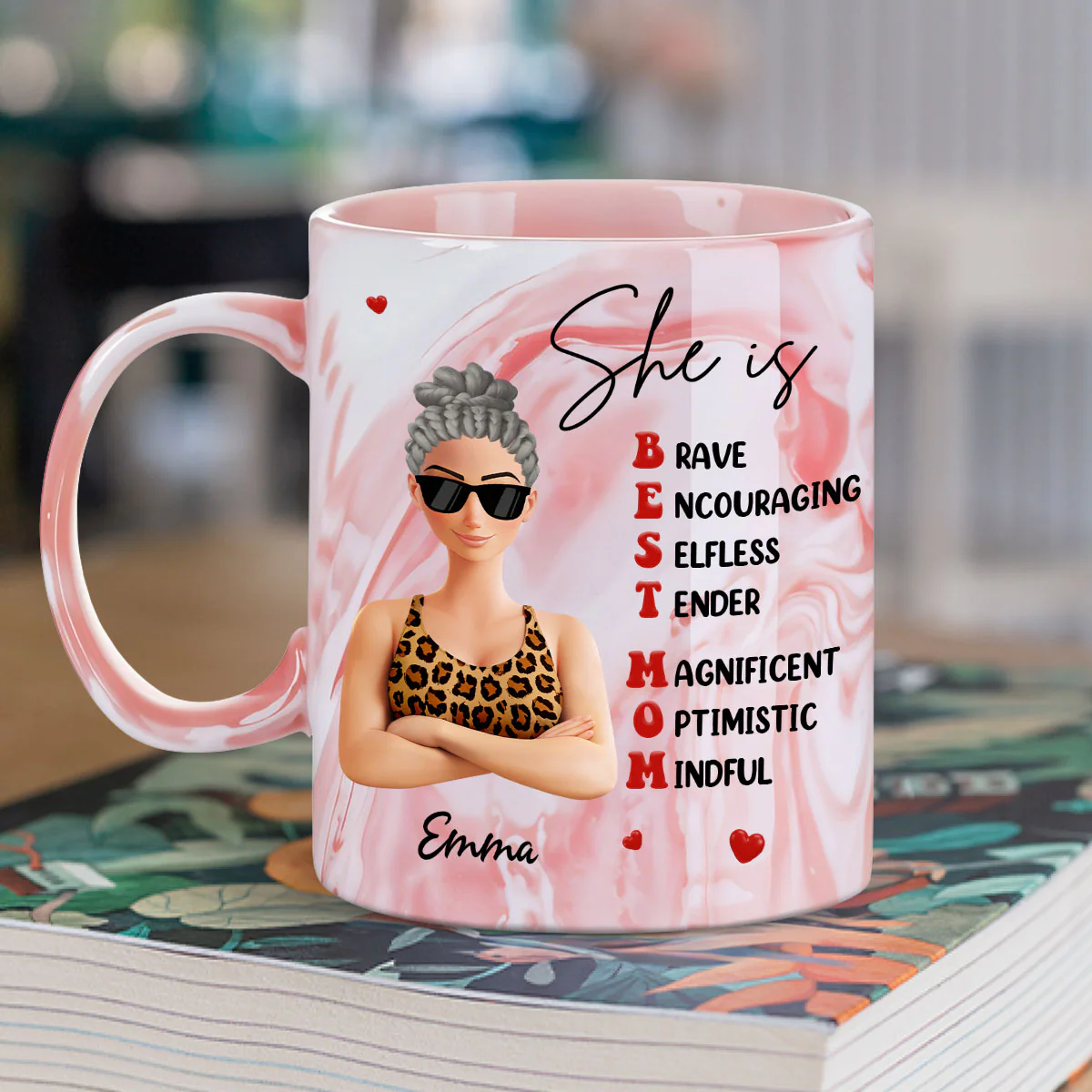 Best Mom - Personalized Custom Pink Marble Mug - Image 2