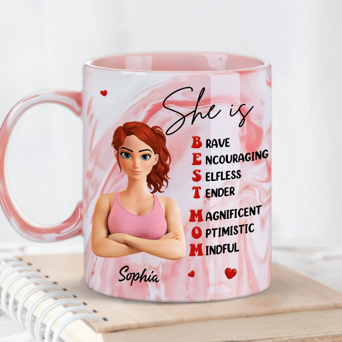 Best Mom - Personalized Custom Pink Marble Mug - Image 3