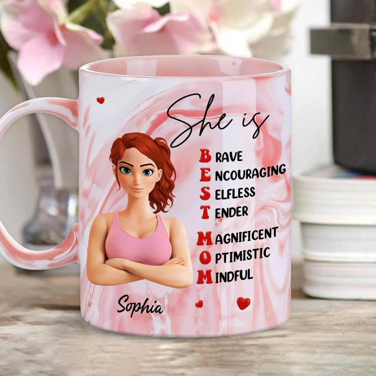 Best Mom - Personalized Custom Pink Marble Mug - Image 4