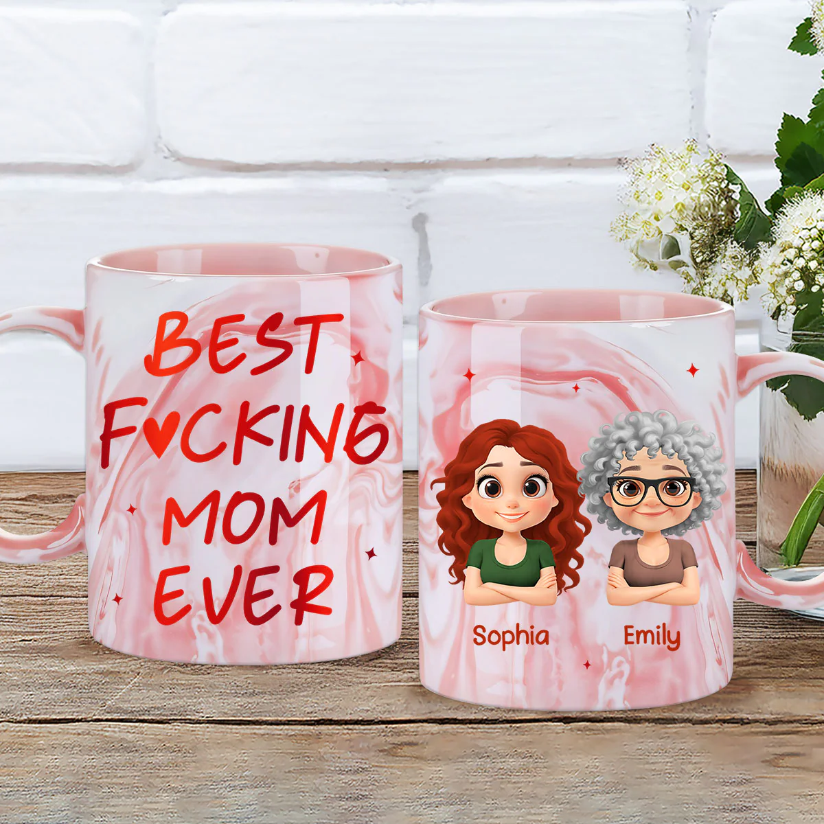 Best Mom - Personalized Custom Pink Marble Mug - Image 2