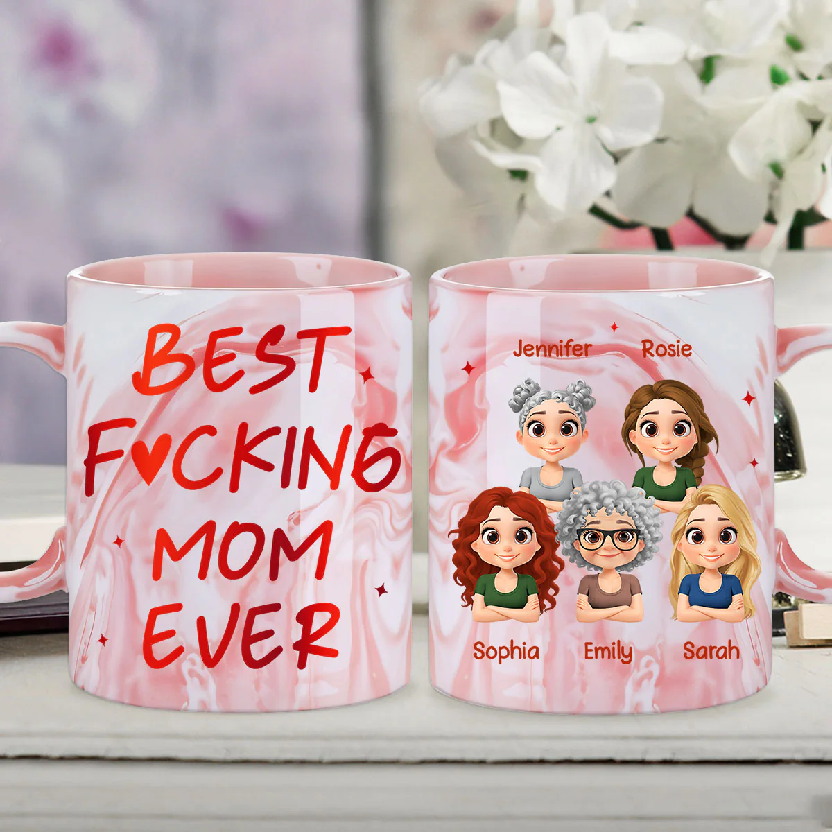 Best Mom - Personalized Custom Pink Marble Mug - Image 3