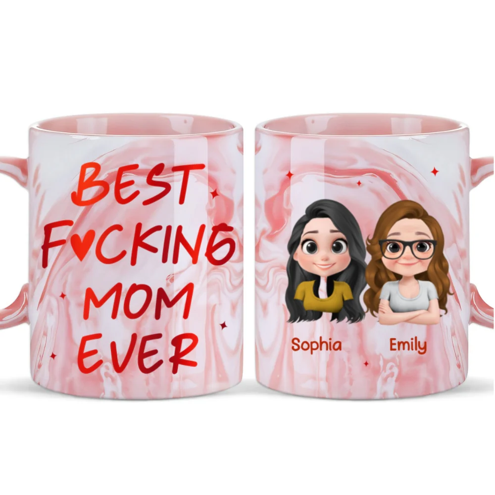 Best Mom - Personalized Custom Pink Marble Mug - Image 5