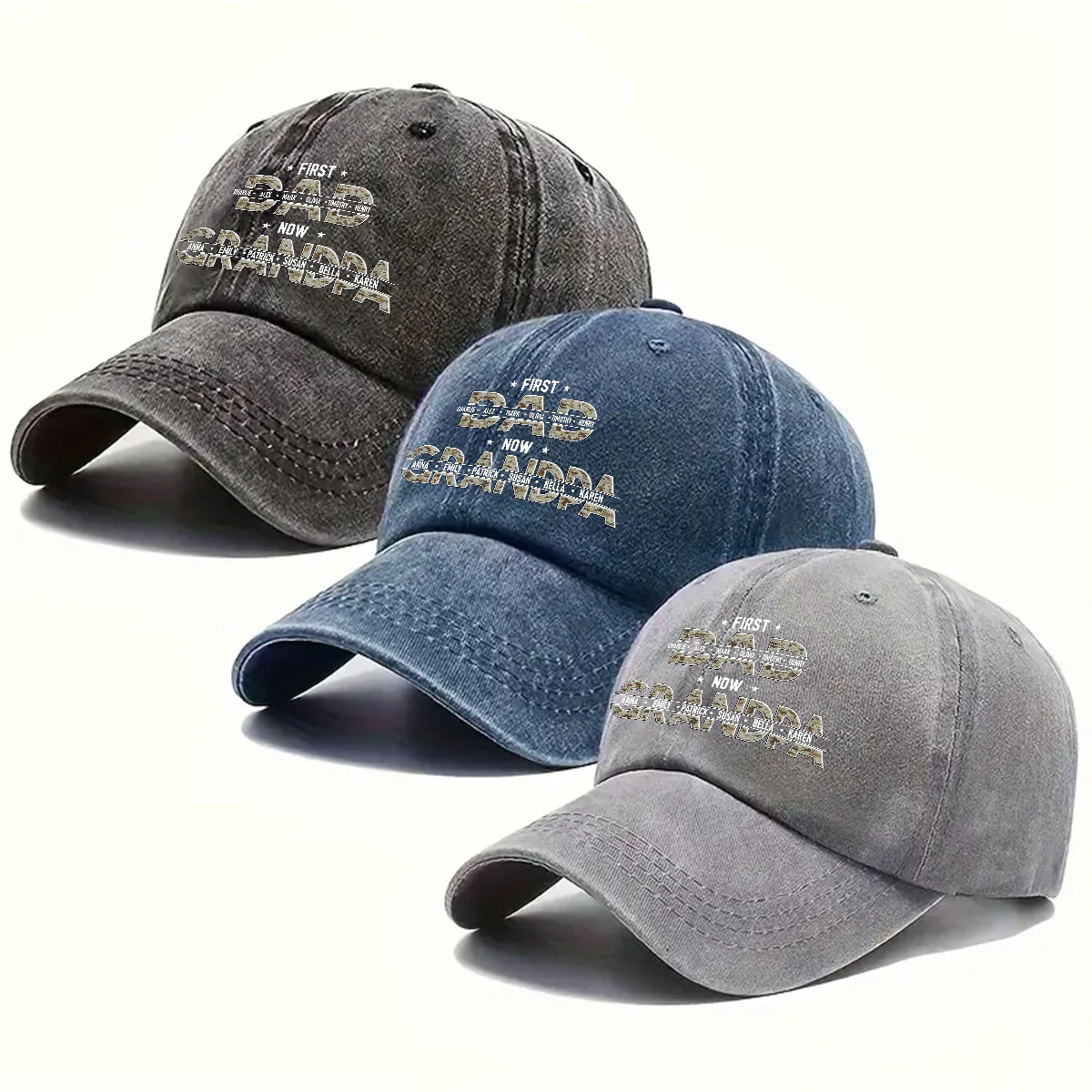 Best Papa Ever - Personalized Custom Vintage Washed Denim Cap - Image 5